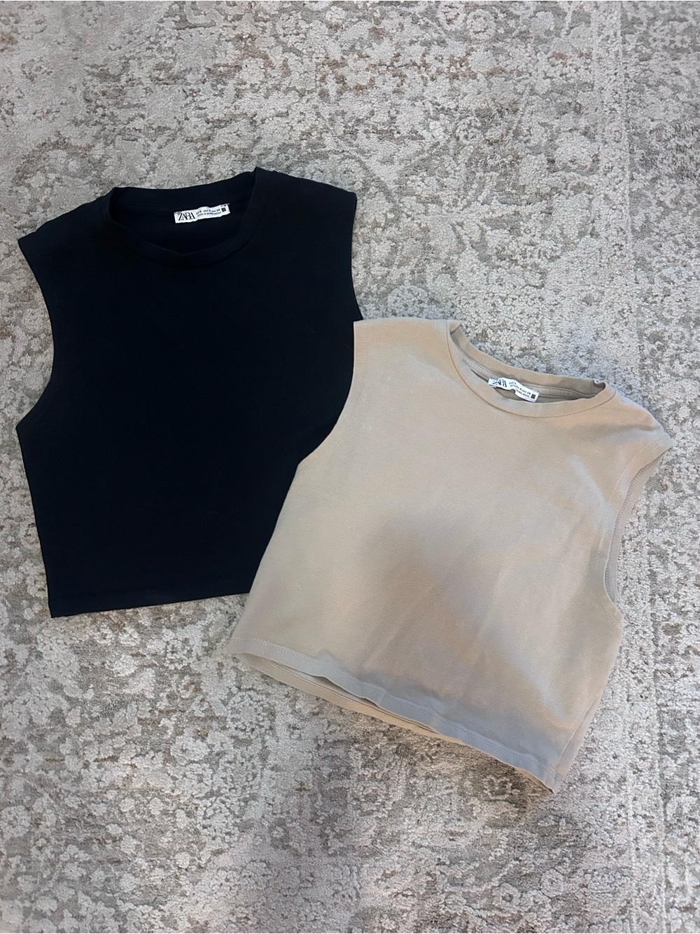 2 Zara women’s Sleeveless Crop Top - Black and Beige